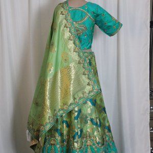 Turquoise and Gold Lehenga